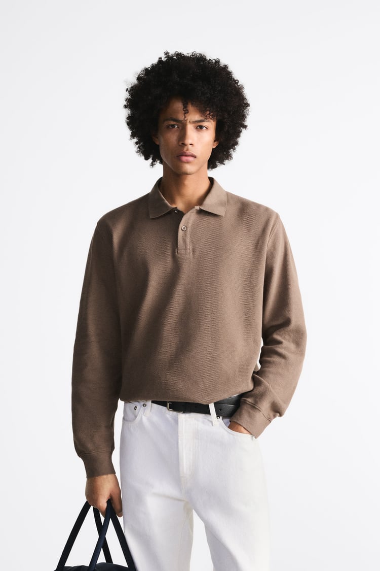 ZARA TEXTURED POLO SHIRT MINK