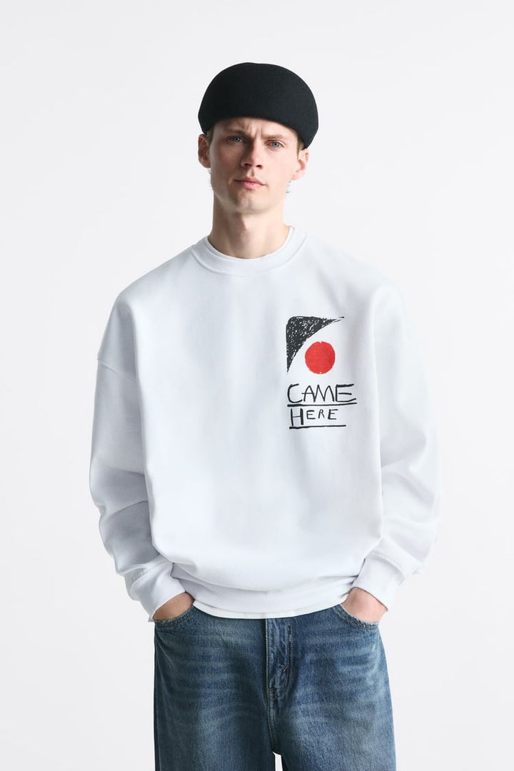 ZARA CONTRAST PRINTED SWEATSHIRT WHITE