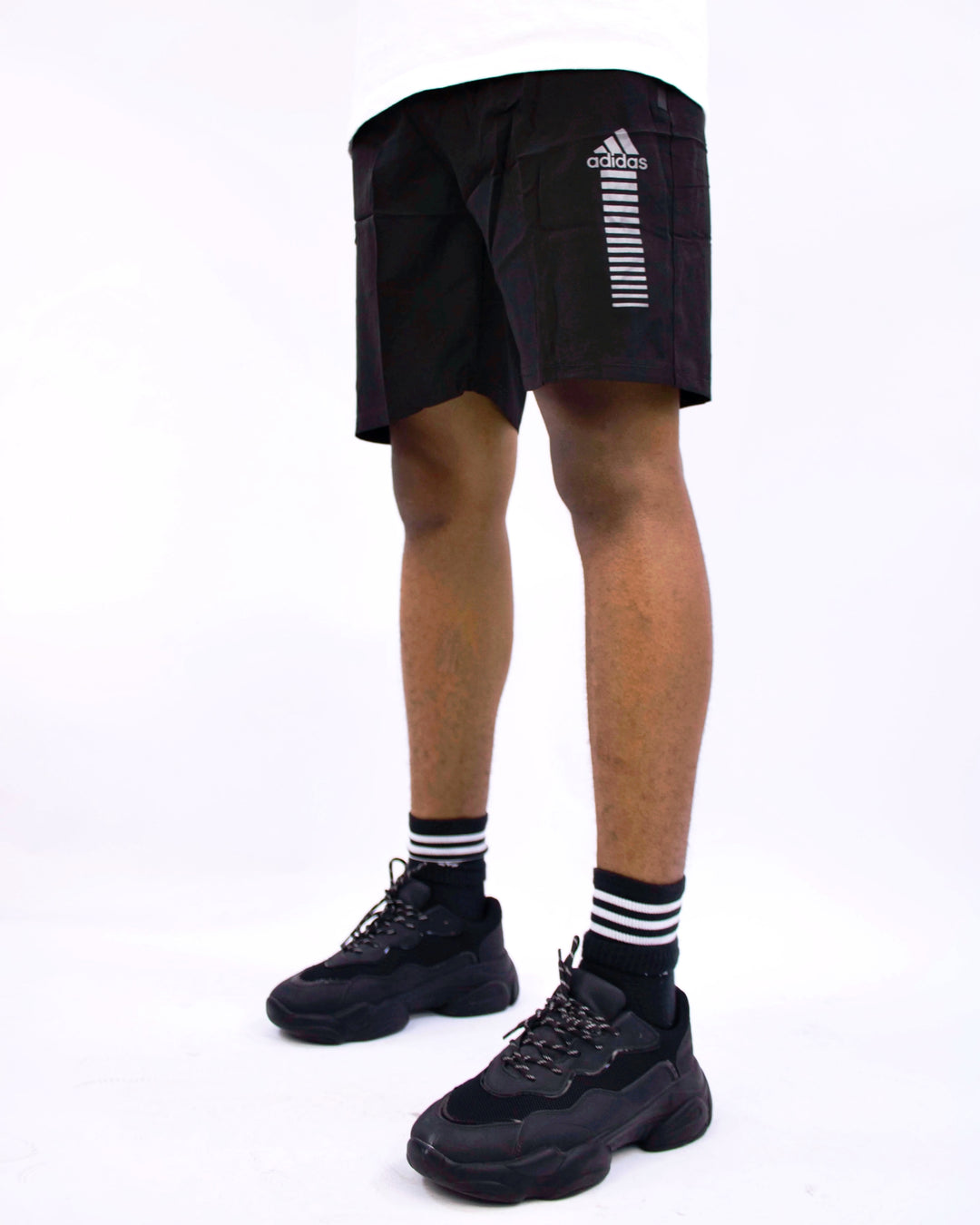 Adidas Bar striped sports shorts in black