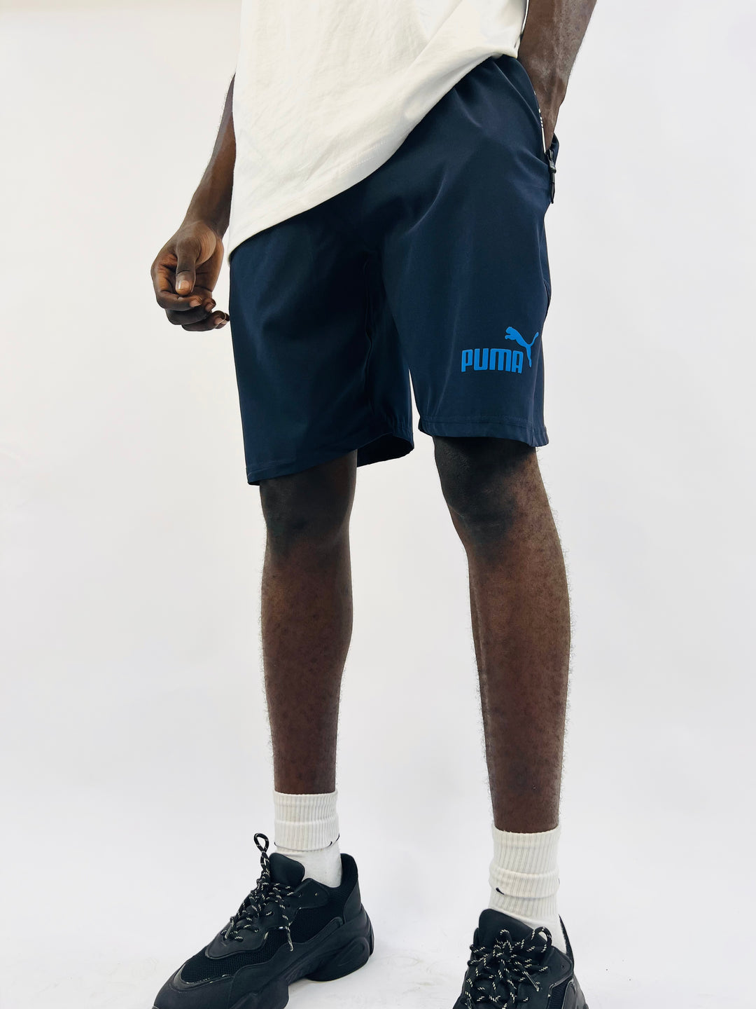 Puma Blue Logo print sport shorts in Blue