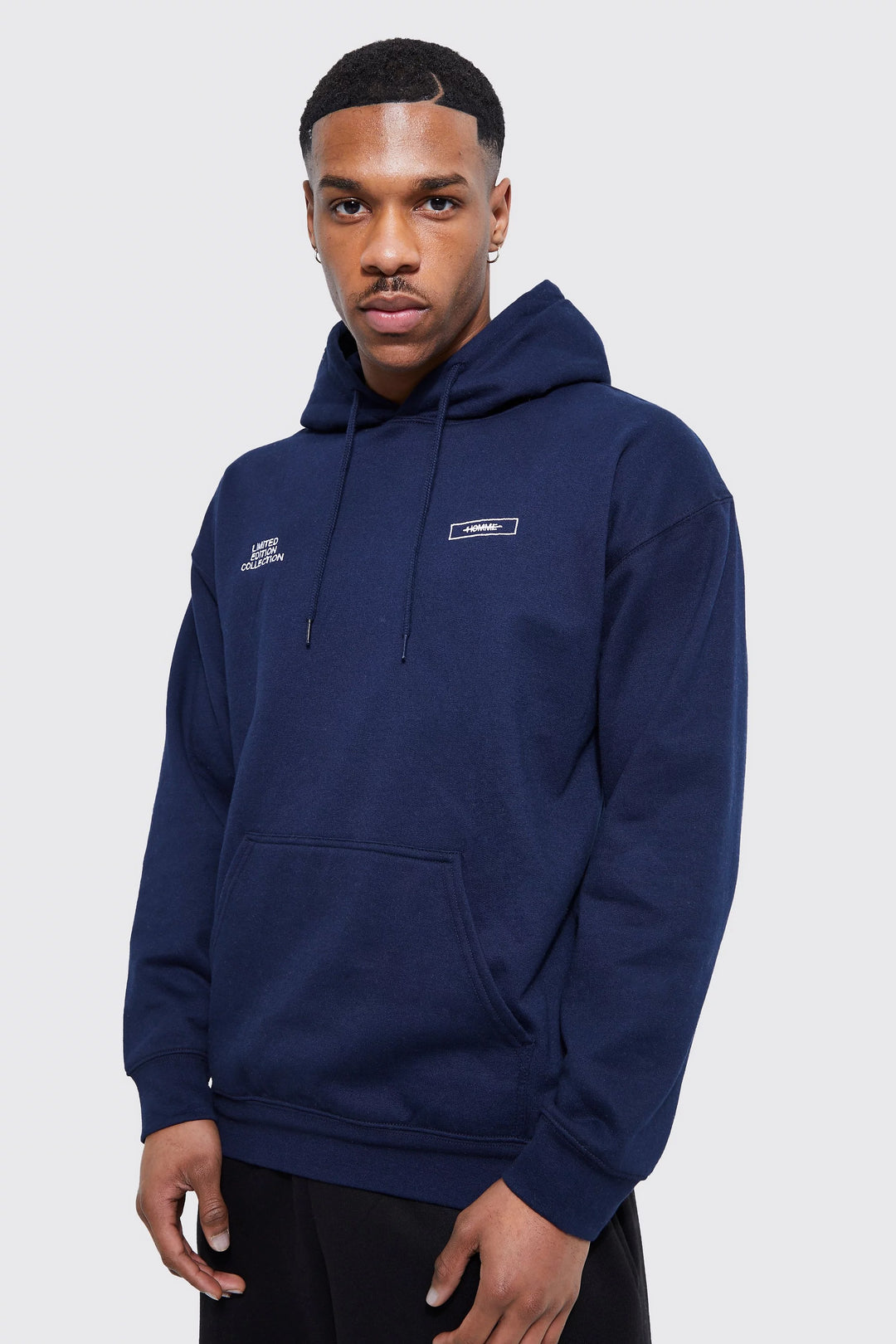 BOOHOOMAN OVERSIZED LIMITED EMBROIDERED HOODIE SLATE BLUE