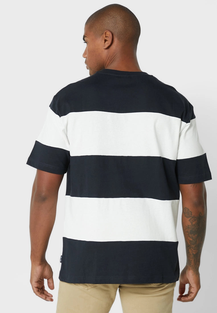 Only & Sons Hugo Striped Crew Neck T-Shirt in Navy/White