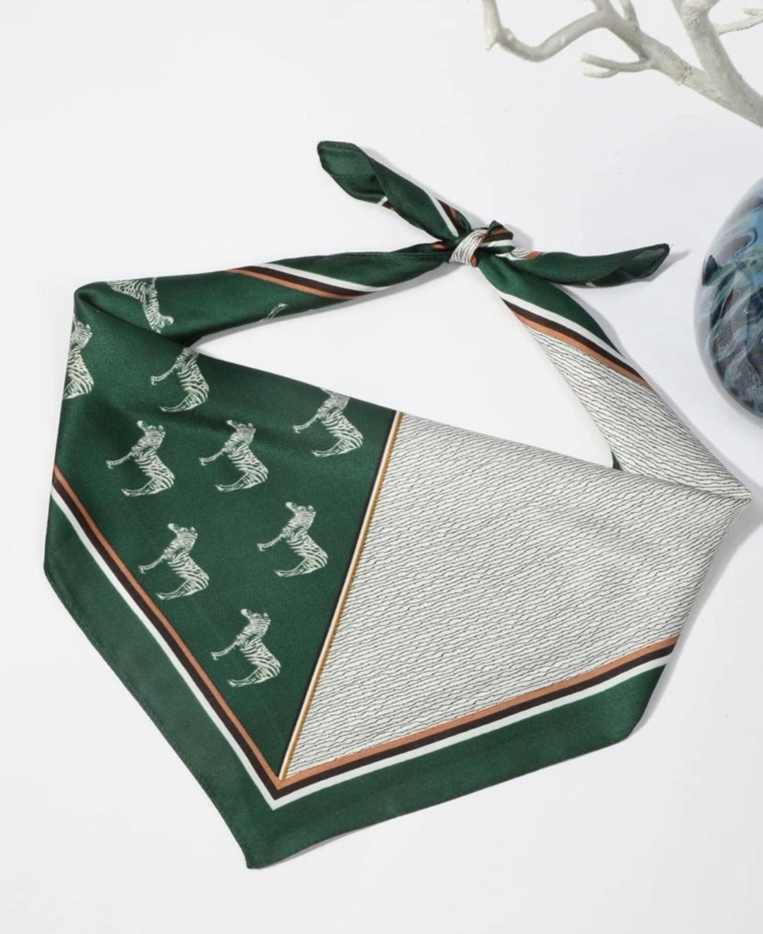 Tree & Bird Pattern Bandana in green