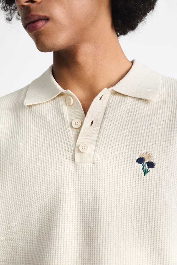 ZARA EMBROIDERED KNIT POLO SHIRT