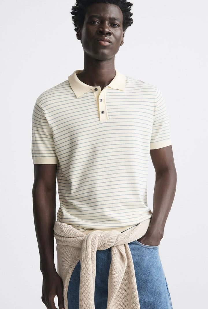 ZARA STRIPED KNIT POLO SHIRT CAMEL