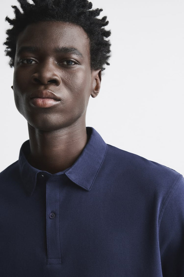 ZARA POLO SHIRT WITH MERCERISED FINISH NAVY BLUE