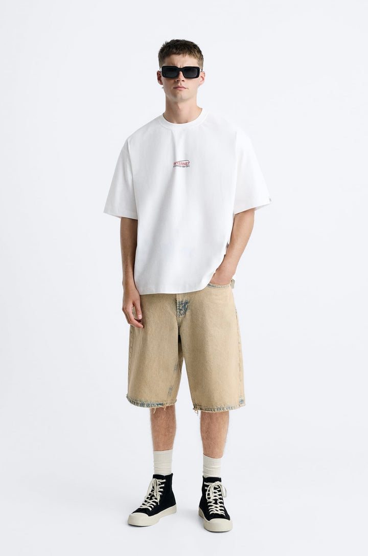 ZARA T-SHIRT WITH PHOTO PRINT OYSTER WHITE