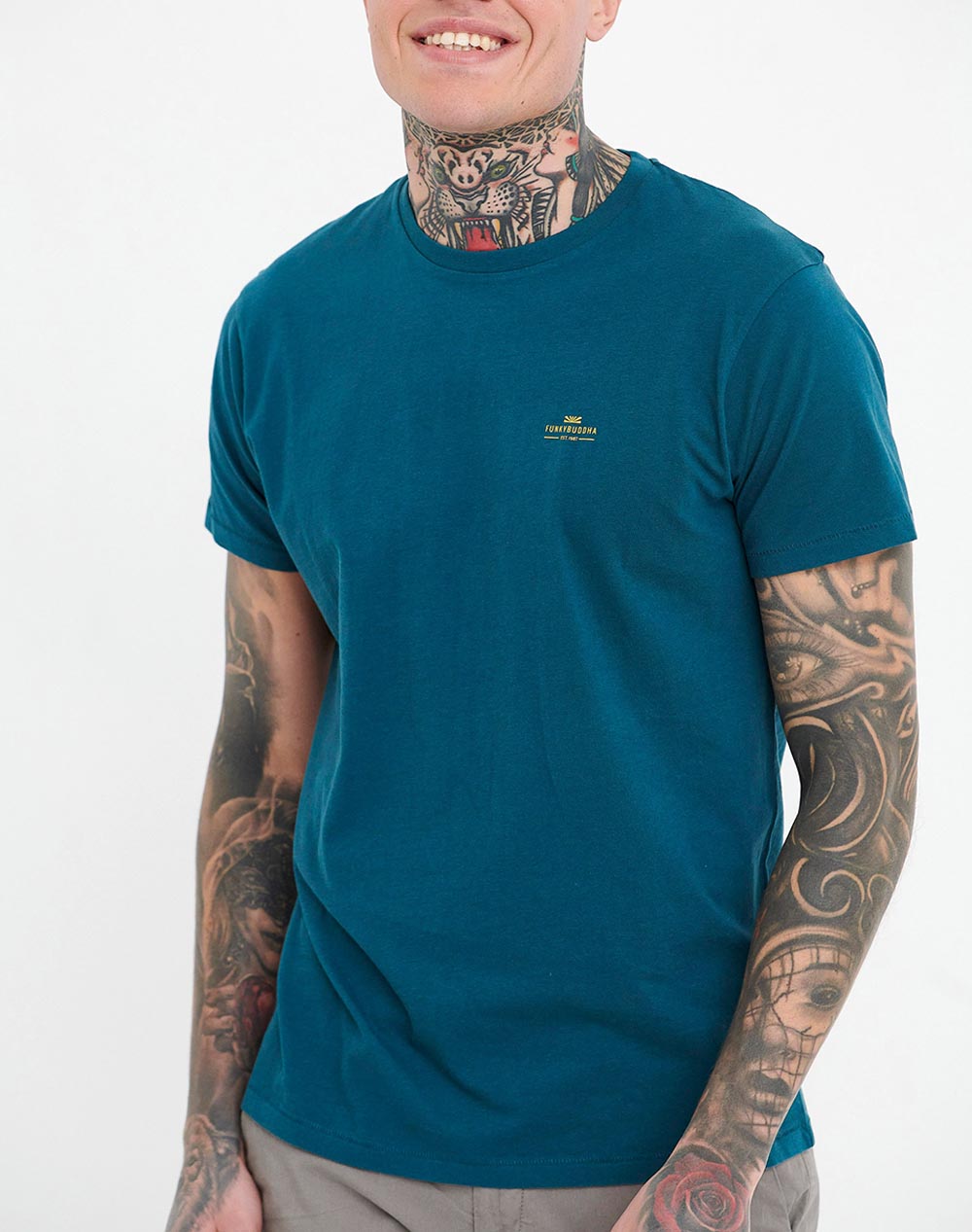 FUNKY BUDDHA Essential cotton crew neck t-shirt blue