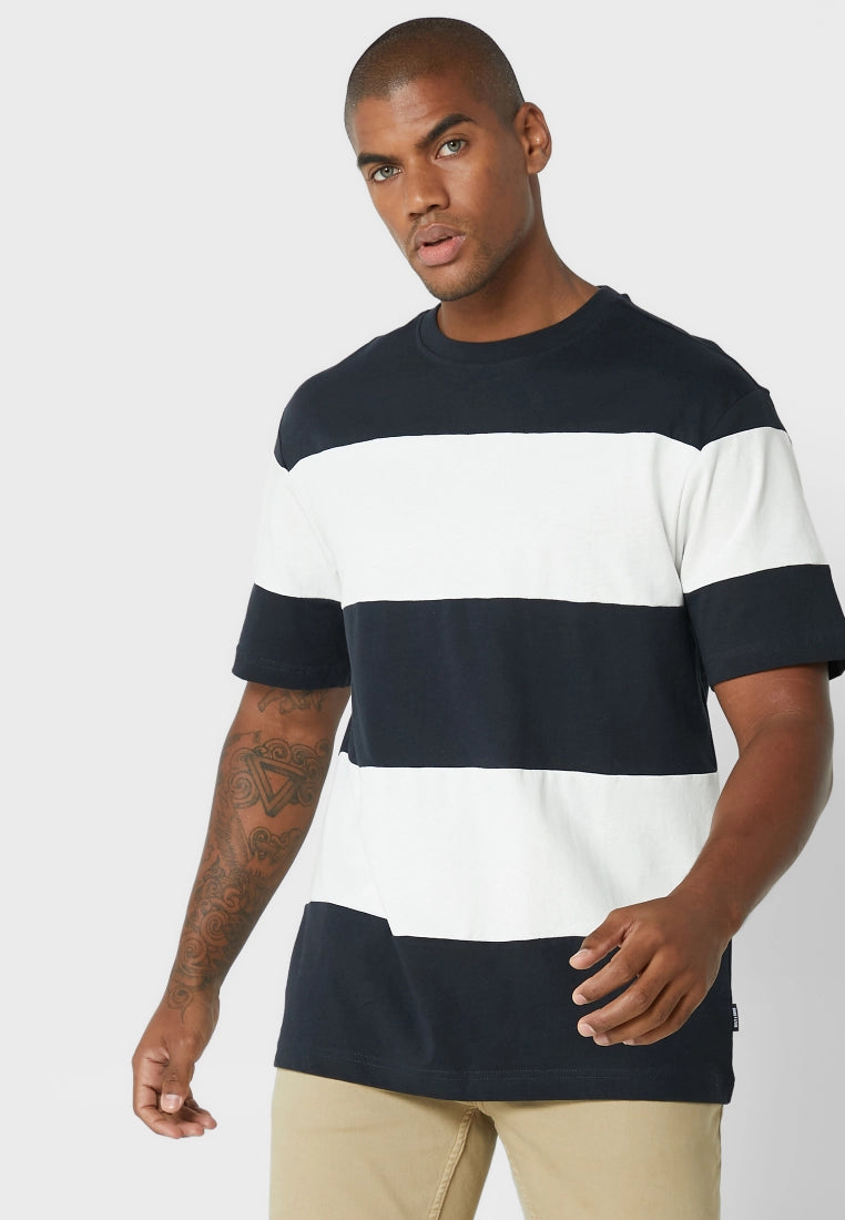 Only & Sons Hugo Striped Crew Neck T-Shirt in Navy/White