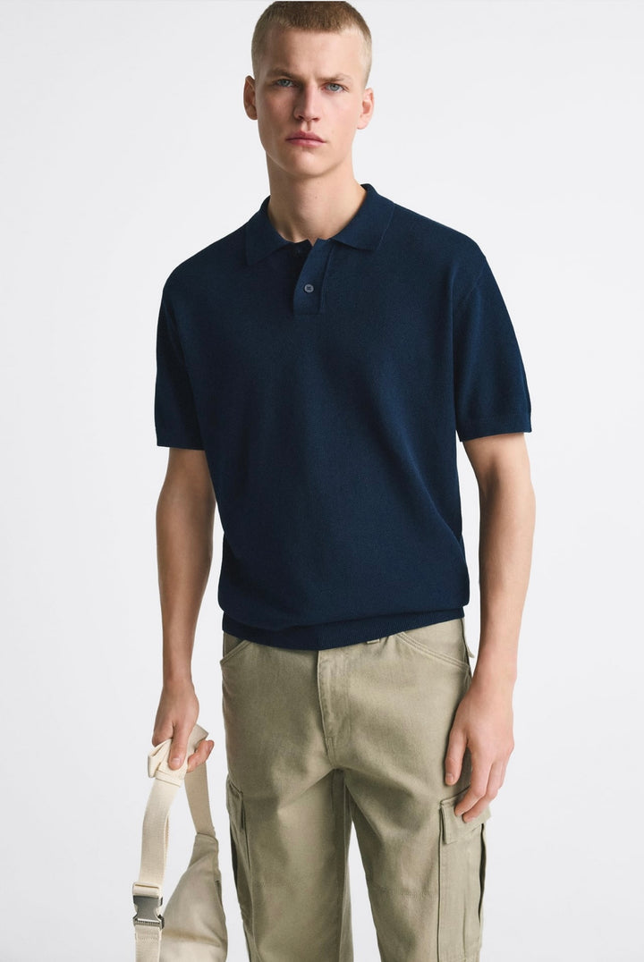 ZARA BASIC KNIT POLO SHIRT BLUE