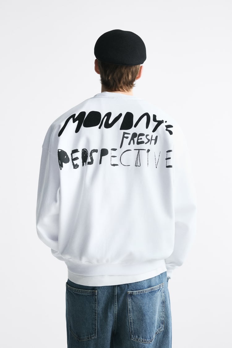 ZARA CONTRAST PRINTED SWEATSHIRT WHITE