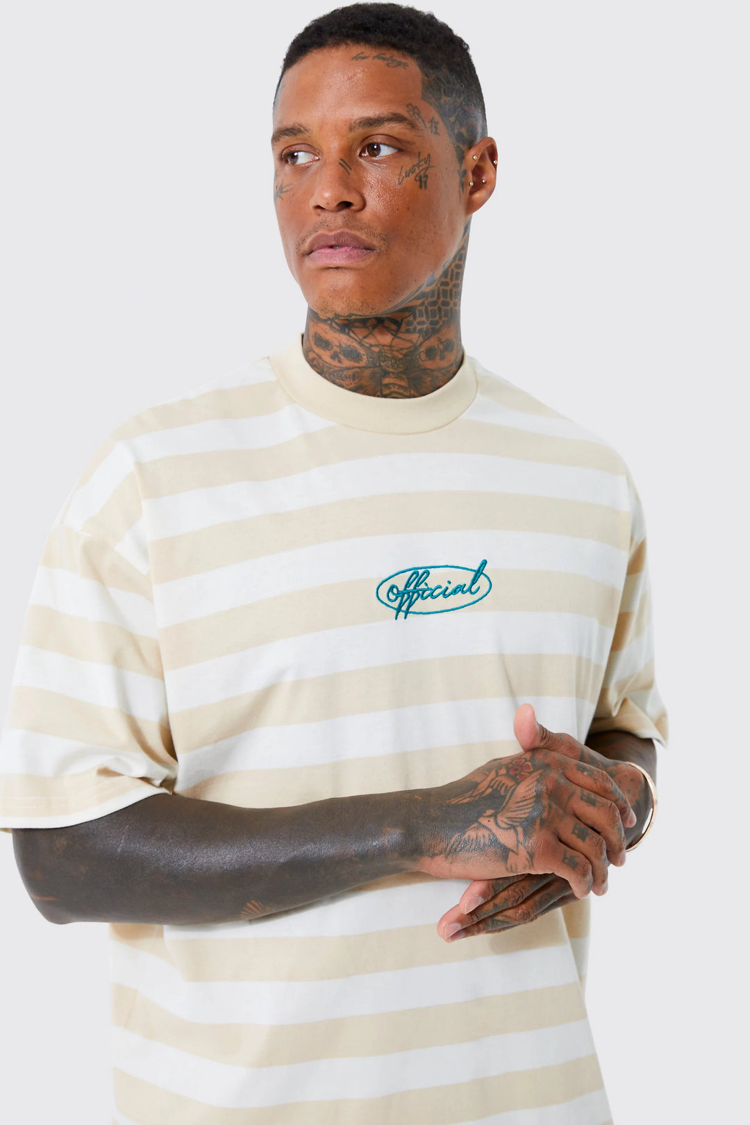 BOOHOOMAN OVERSIZED OFFICIAL STRIPE T-SHIRT