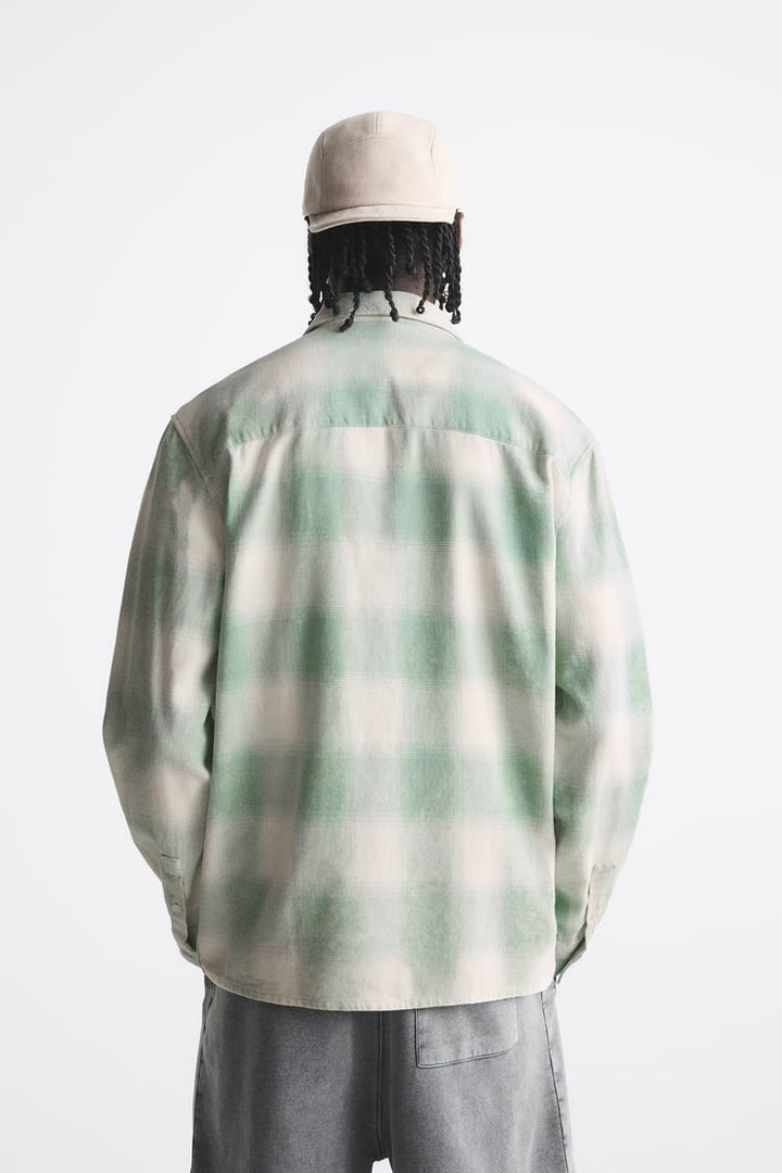 ZARA FADED CHECK SHIRT GREEN