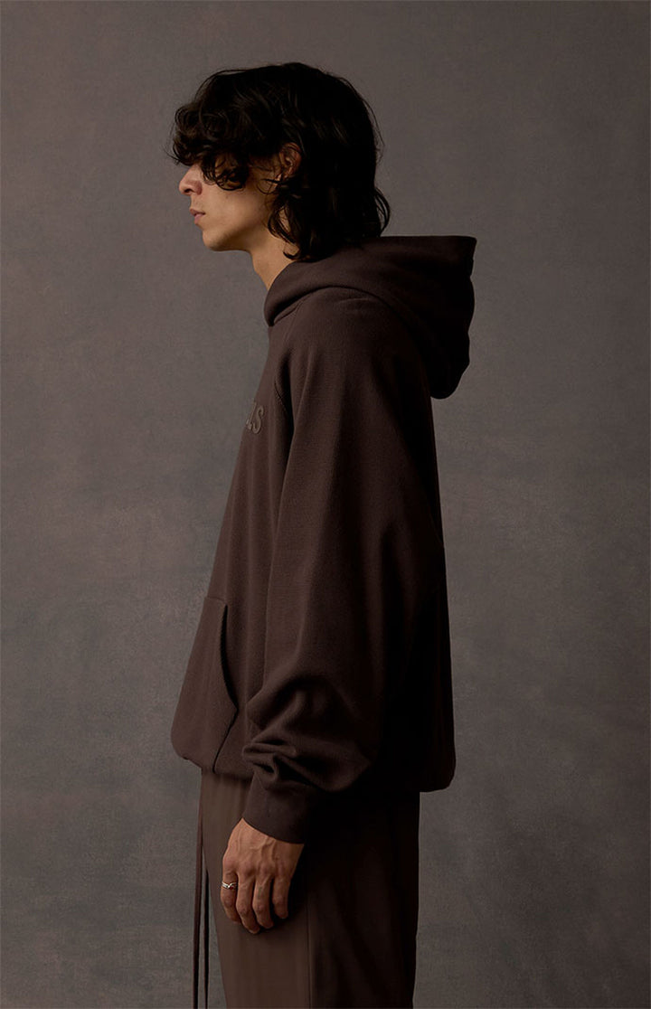 FEAR OF GOD ESSENTIALS WAFFLE RAGLAN HOODIE IN CHOCOLATE