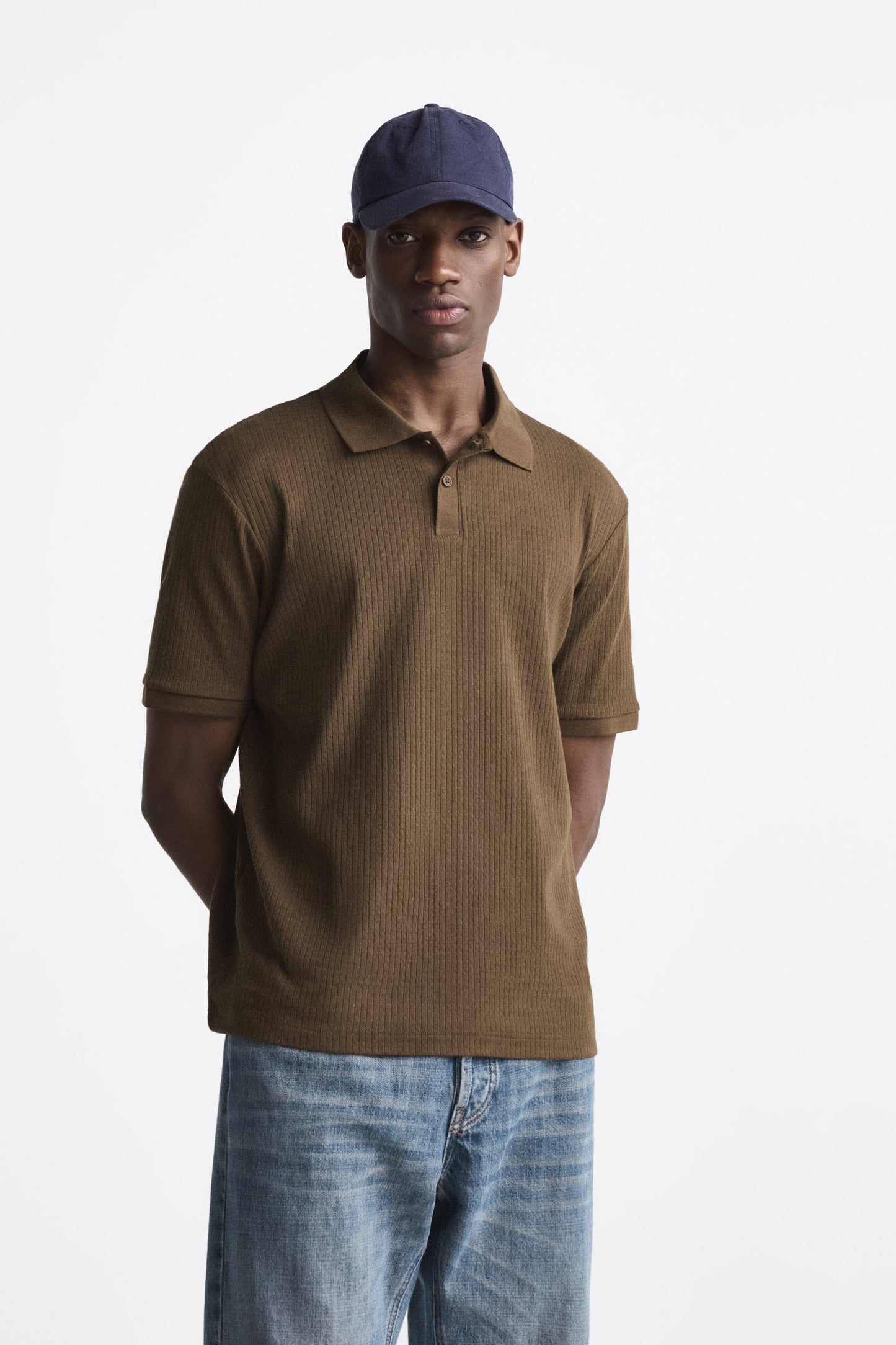 Zara Jacquard Polo shirt in brown