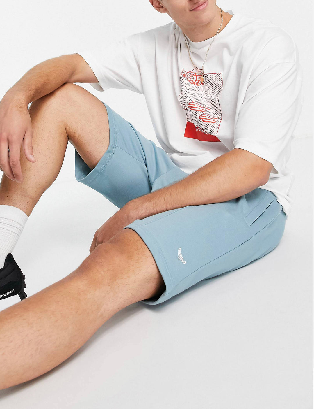 Threadbare central pleat jersey shorts in Smokey blue