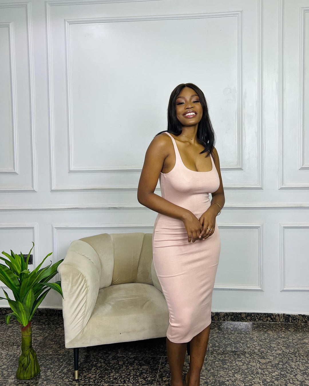 PULL&BEAR Bodycon dress in coral pink