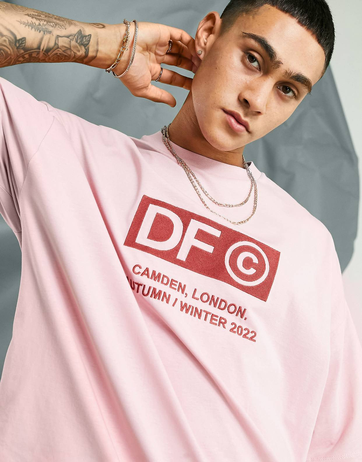 ASOS Dark Future oversized t-shirt with logo embroidery in pink