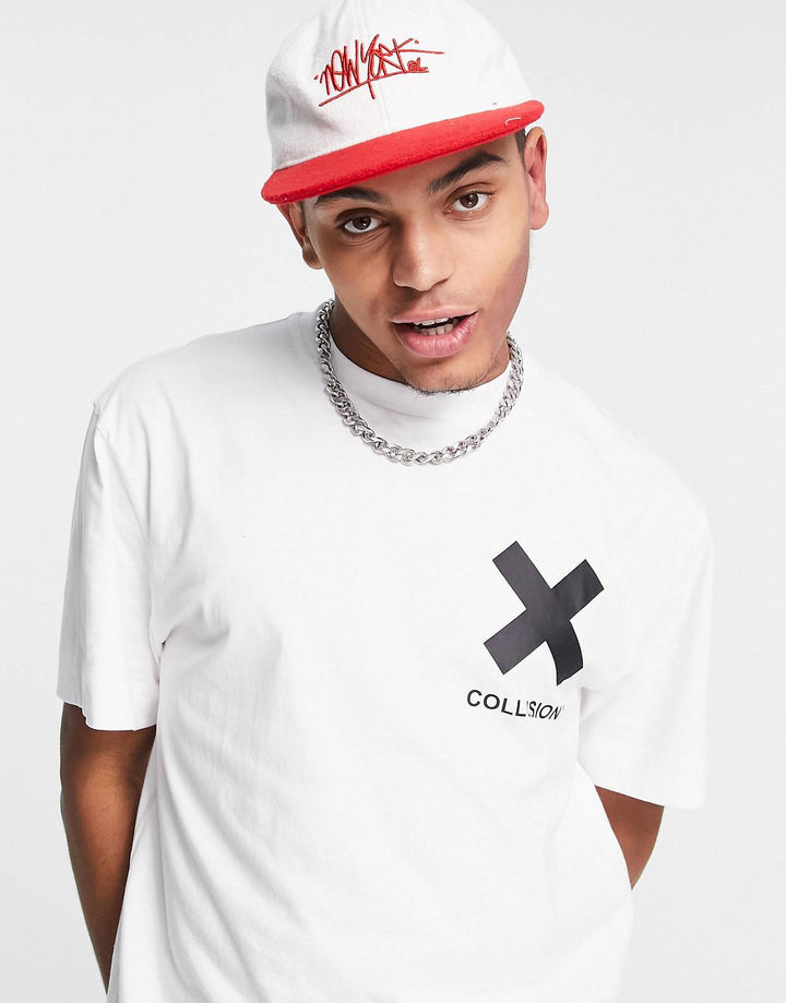 COLLUSION Unisex logo cotton t-shirt in white