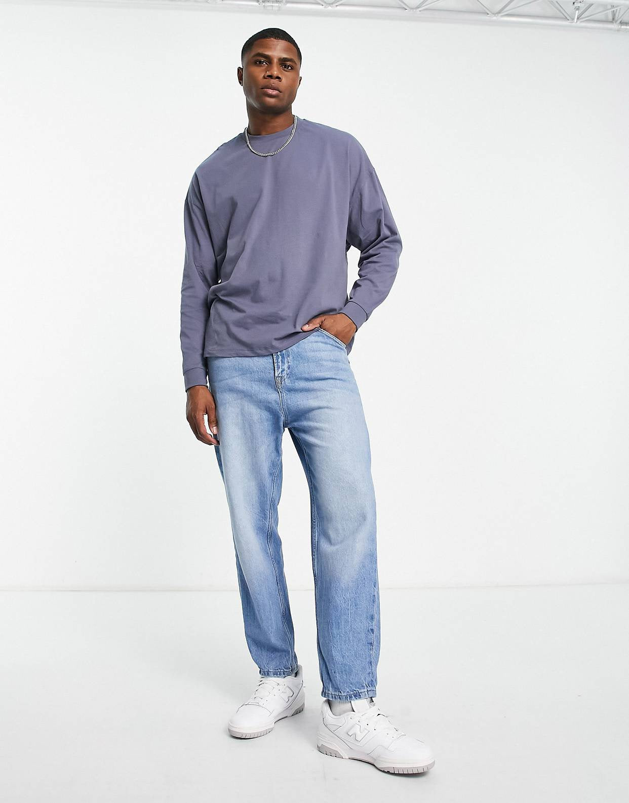ASOS DESIGN oversized long sleeve t-shirt in blue with New York city back print