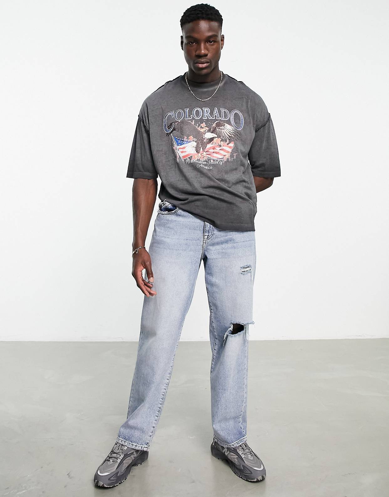 ASOS DESIGN oversized t-shirt in washed black with Colorado front print
