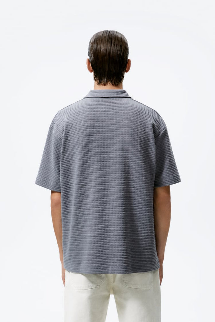 Zara textured polo shirt in mid grey