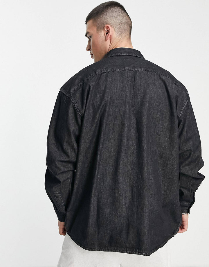 New Look long sleeve 90's oversized denim shirt black