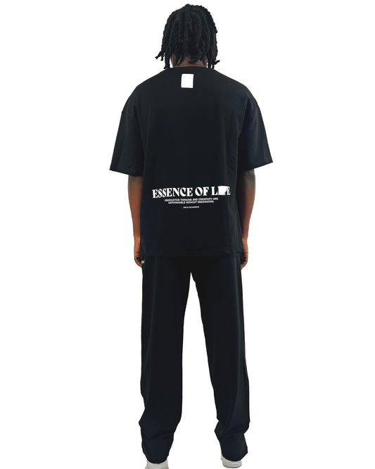 Vamos Essence Of Life Backprint Oversize T-shirt & Trouser Set in Black