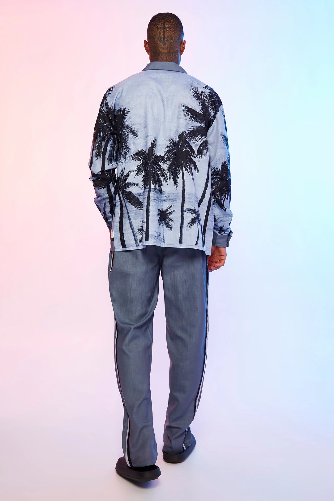 BOOHOOMAN LONG SLEEVE OVERSIZED SLUB SHIRT AND TROUSERS