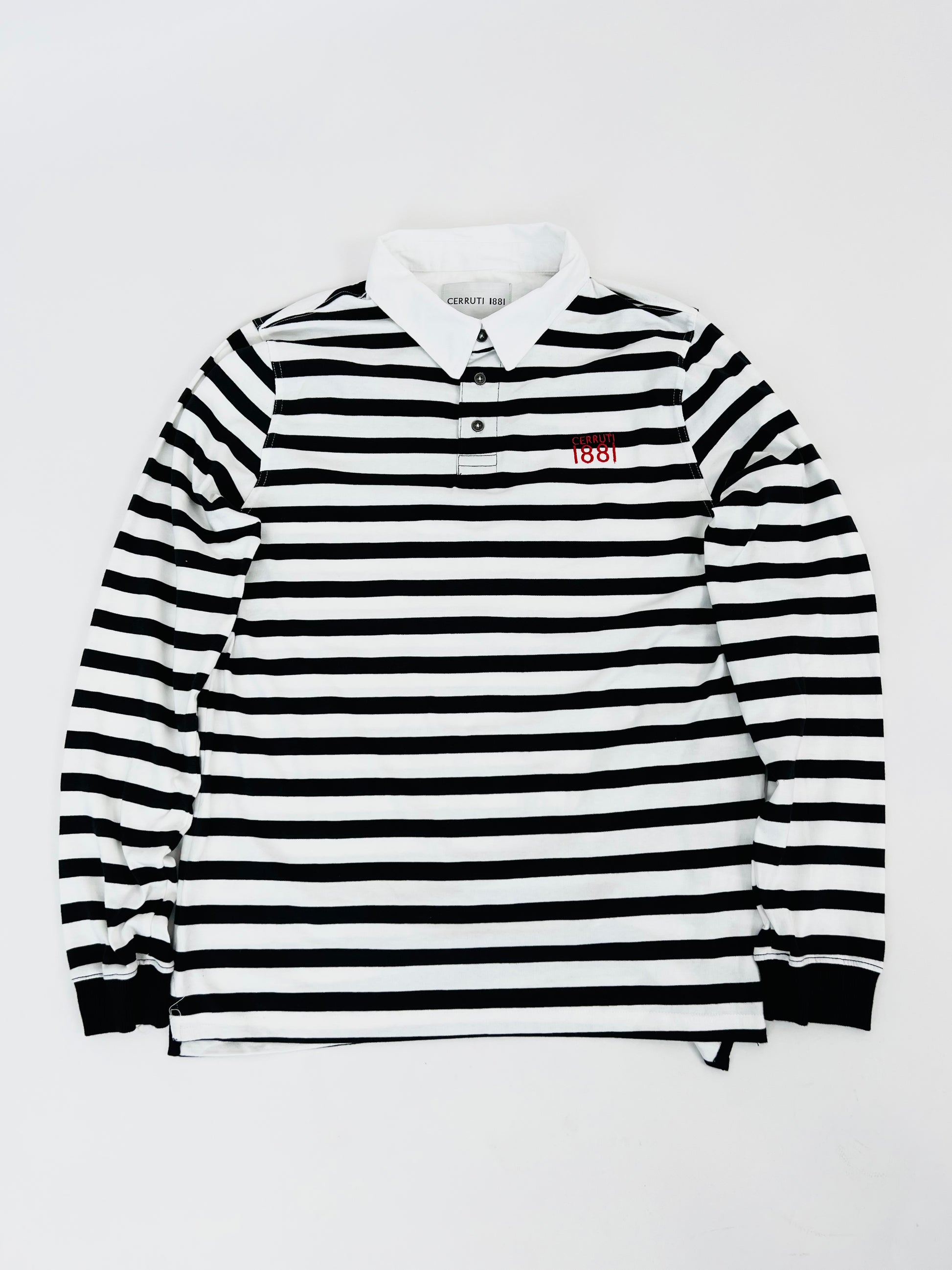 Cerruti 1881 Rugby logo Stripe Polo shirt in white Garmisland