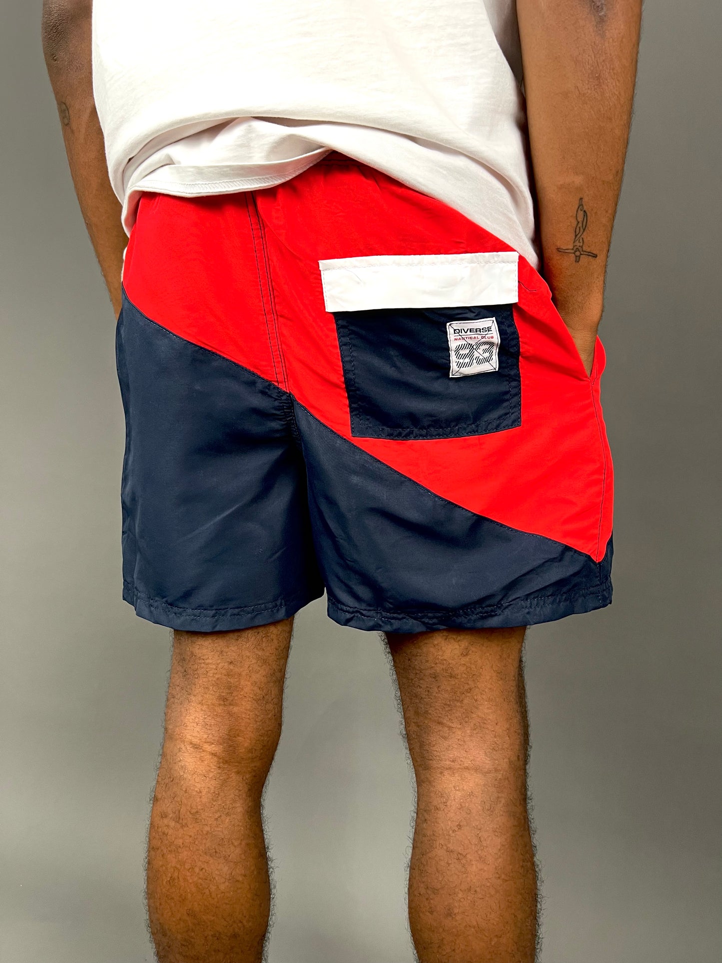 Diverse Spliced Shorts in Blue/Red