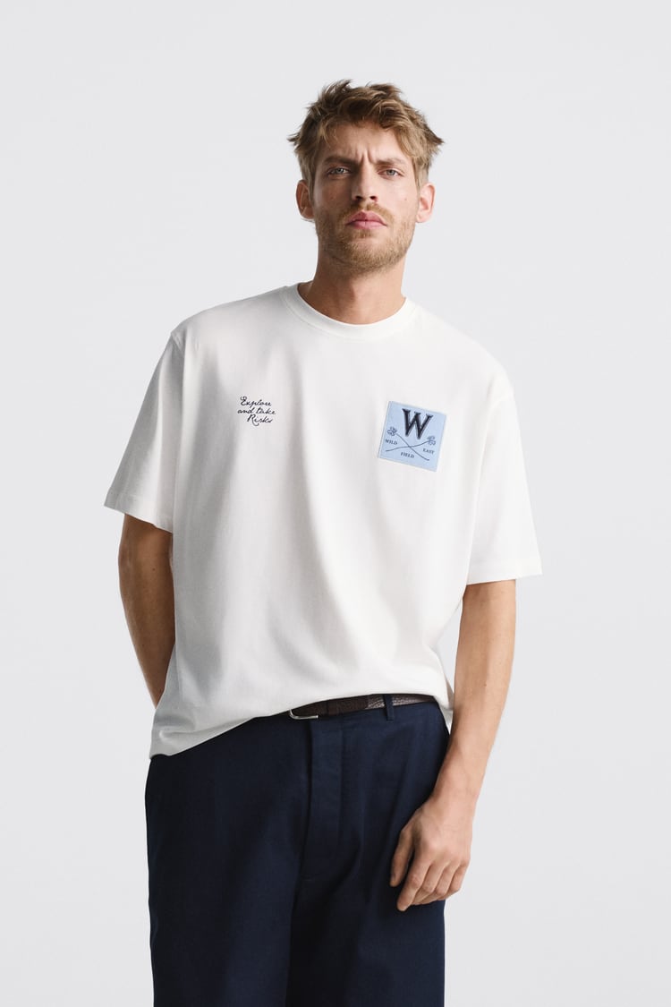 Zara t-shirt with contrast patch in oyster white