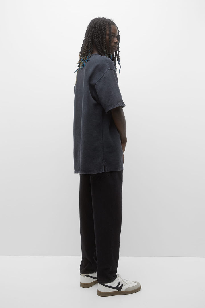 Pull&Bear wide leg jeans in black