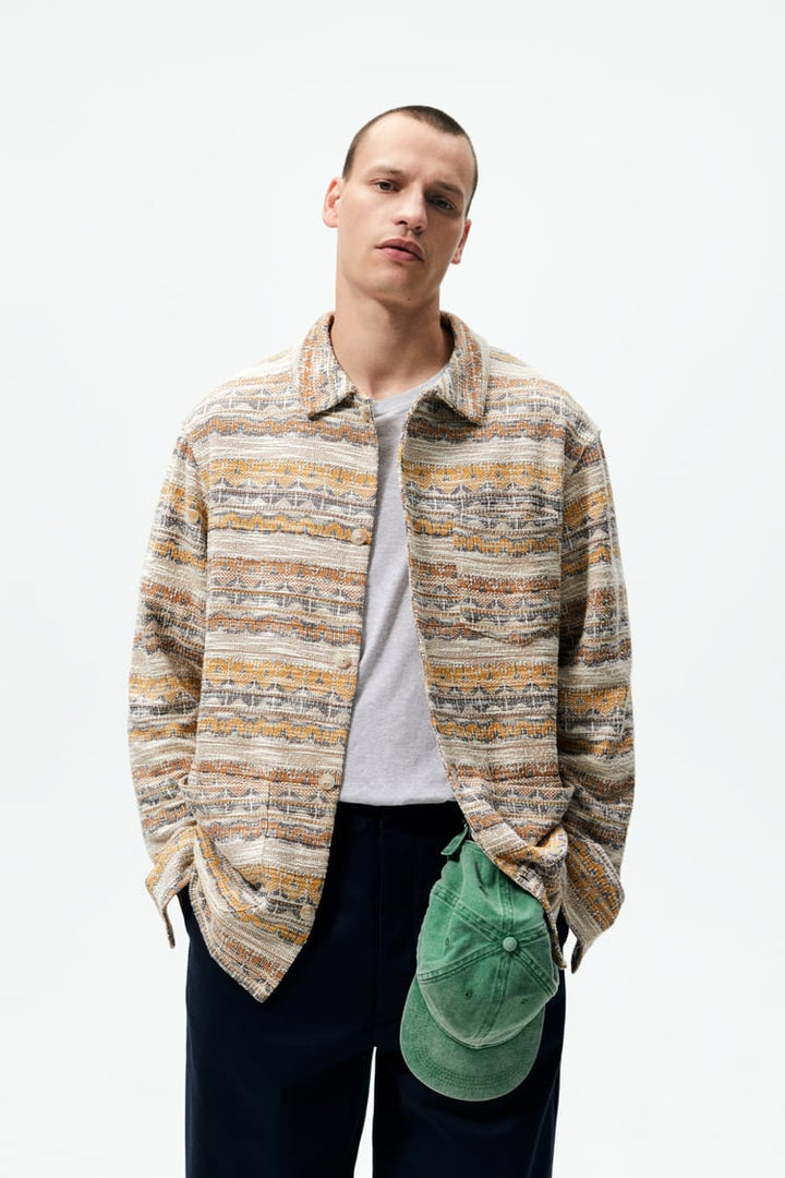 ZARA GEOMETRIC JACQUARD OVERSHIRT