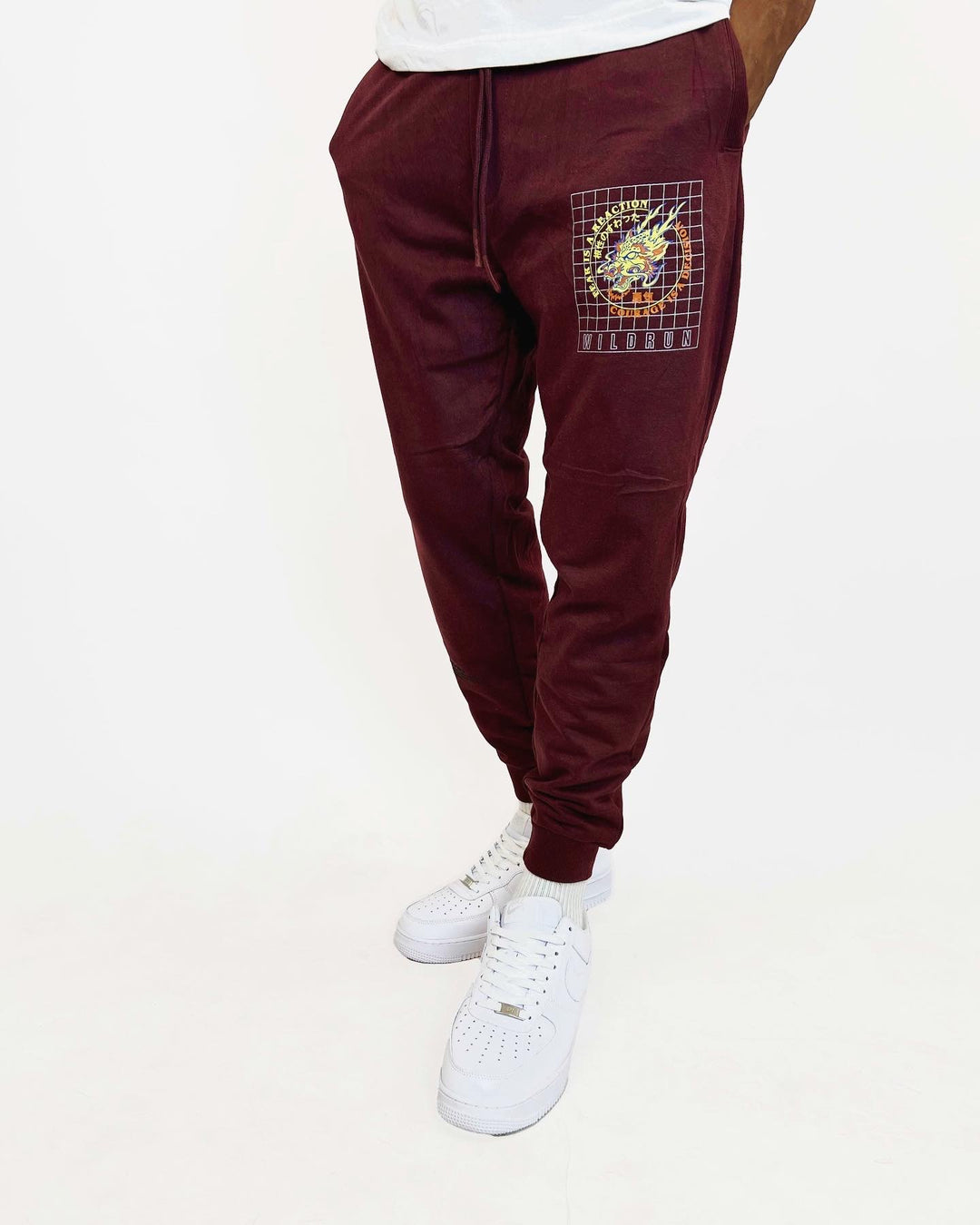 Twenty4 man Dragon Print Jogger pants in Burgundy