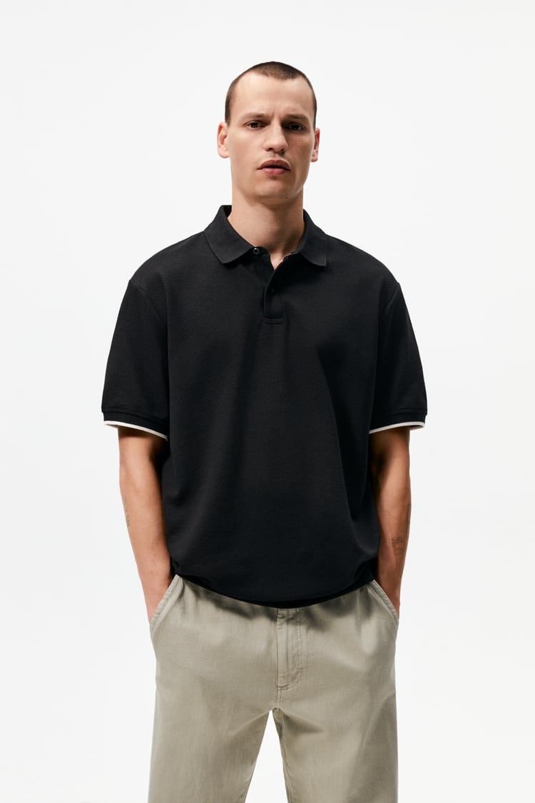 Zara textured polo shirt with contrast details