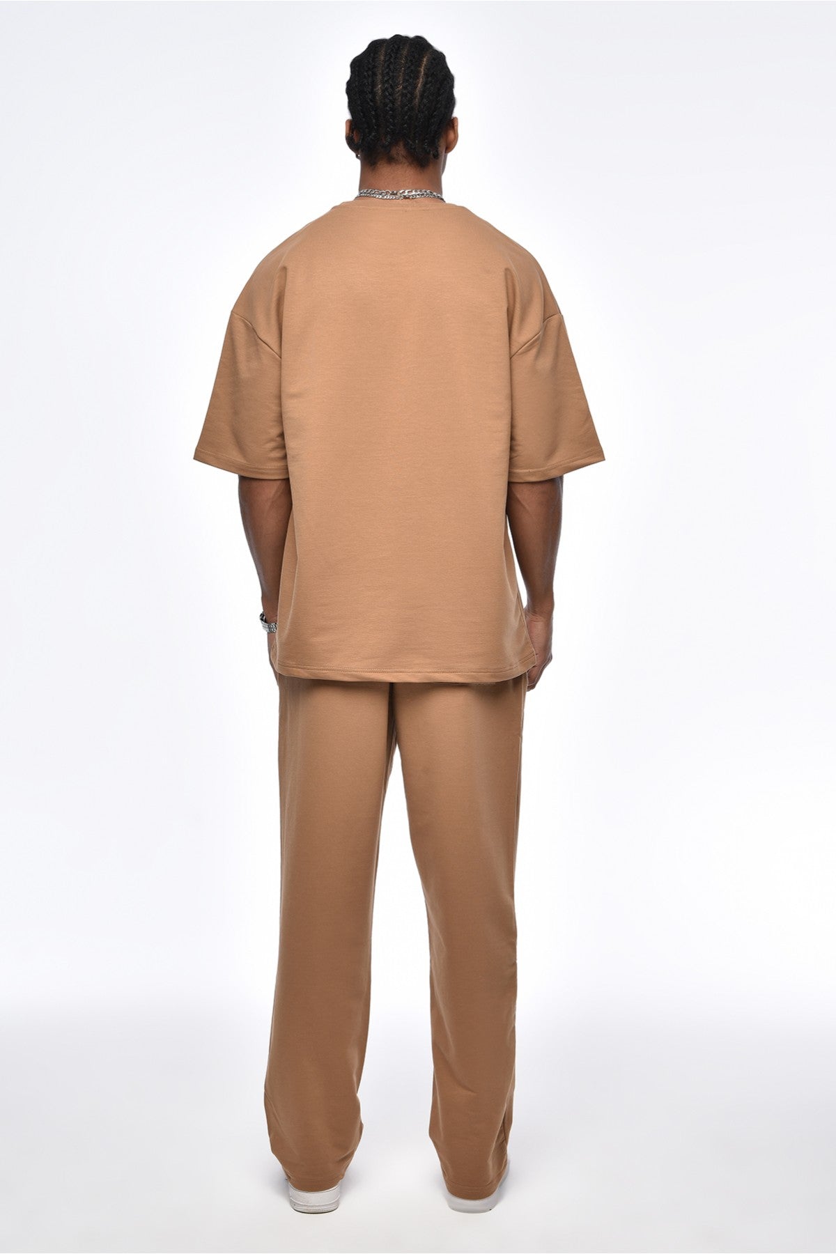 Vamos Essence Of Life Basic Oversize T-shirt & Trouser Set in Tan