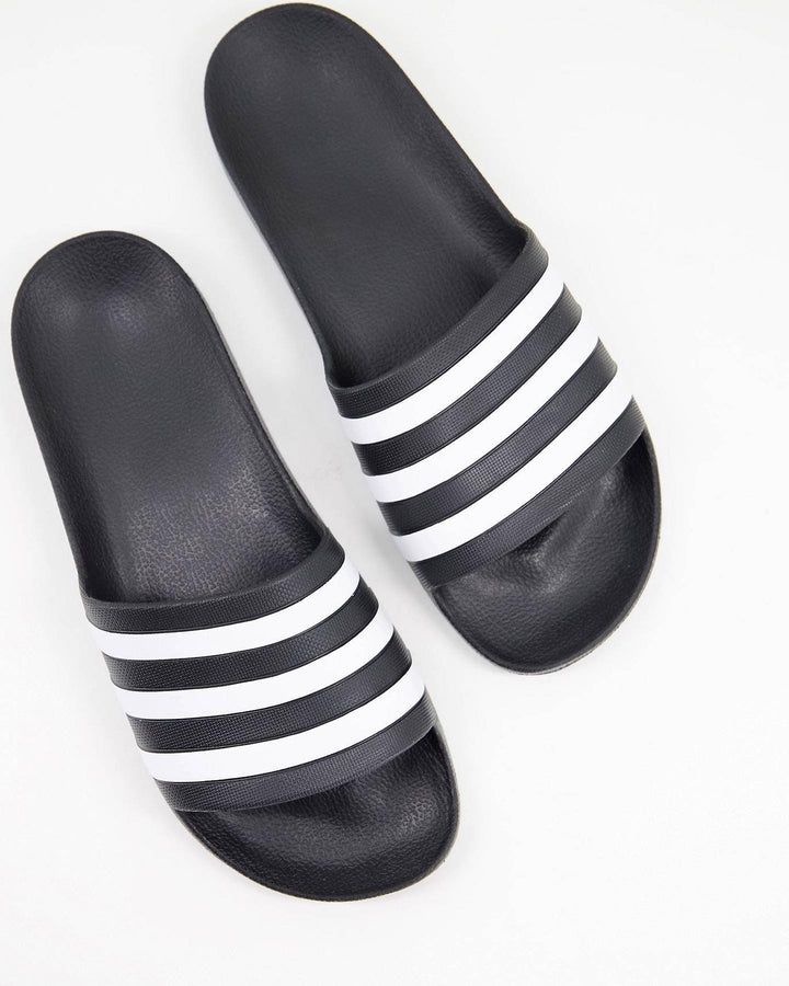 Adidas Swim Adilette white stripe slides in black