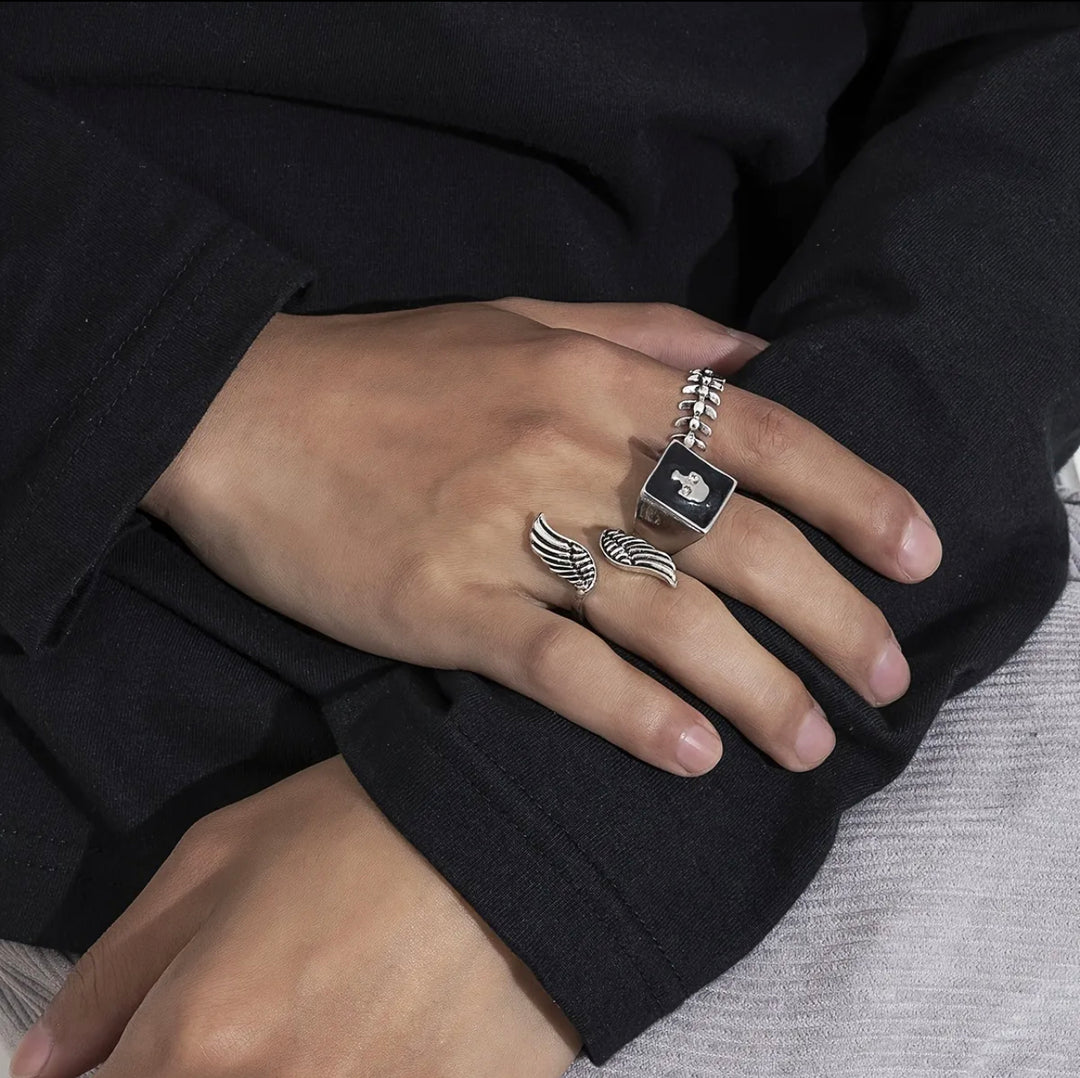 3pcs/set Angel Wings Fishbone Pattern Rings Opening Adjustable Ring Set
