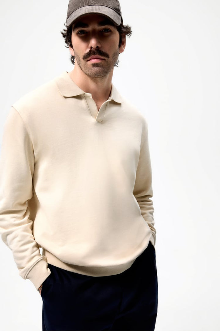 Zara Polo Sweatshirt in Ecru