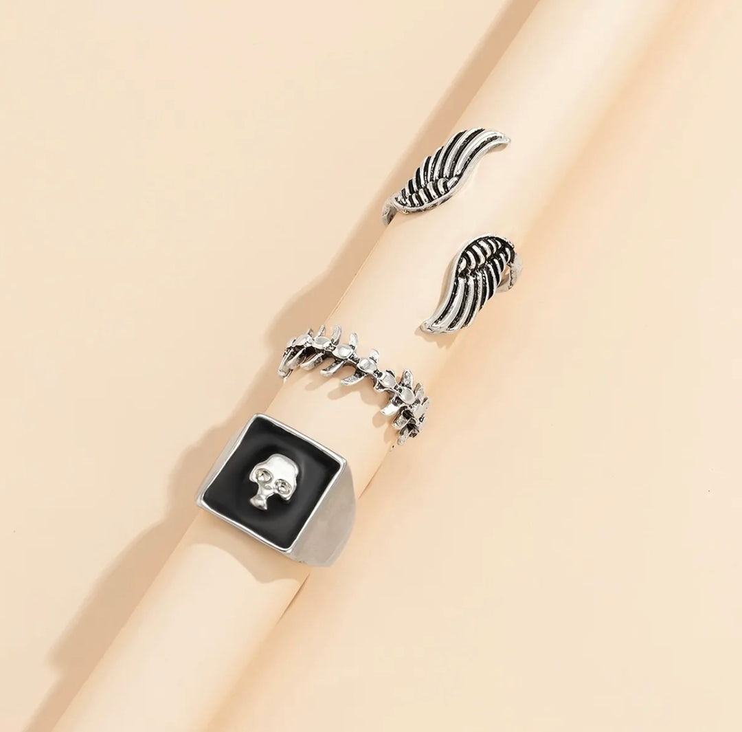 3pcs/set Angel Wings Fishbone Pattern Rings Opening Adjustable Ring Set