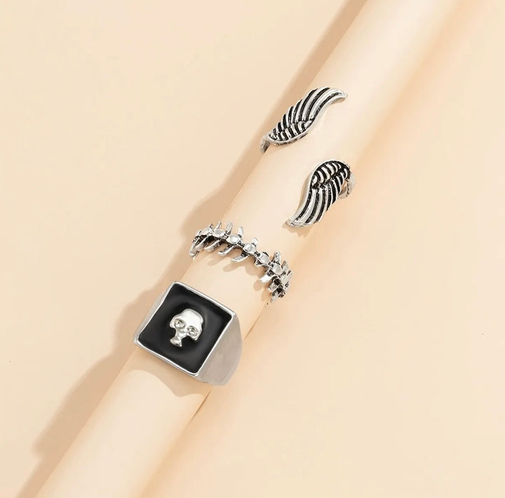 3pcs/set Angel Wings Fishbone Pattern Rings Opening Adjustable Ring Set