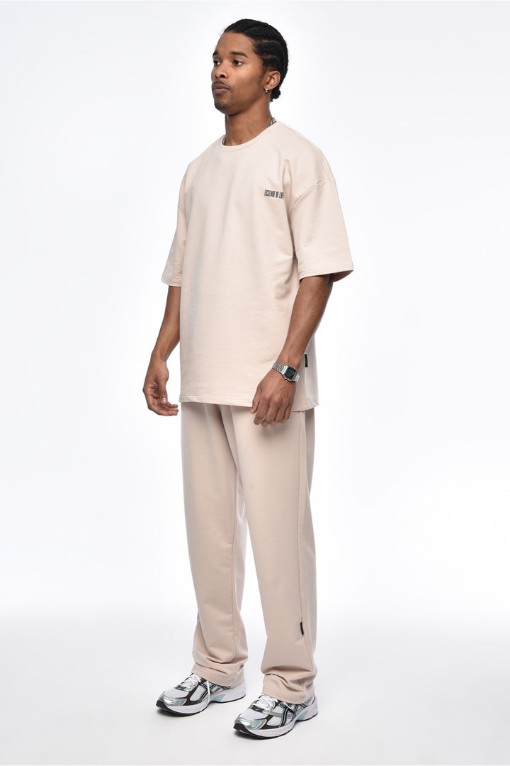 Vamos Essence Of Life Basic Oversize T-shirt & Trouser Set in Beige