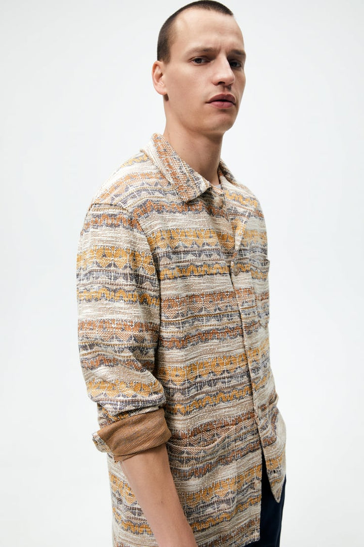 ZARA GEOMETRIC JACQUARD OVERSHIRT