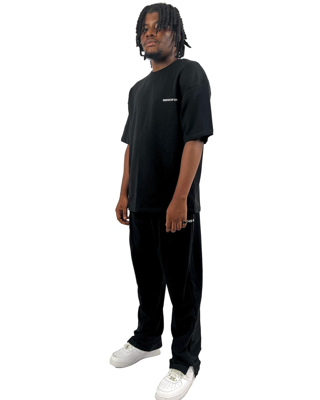 Vamos Essence Of Life Backprint Oversize T-shirt & Trouser Set in Black