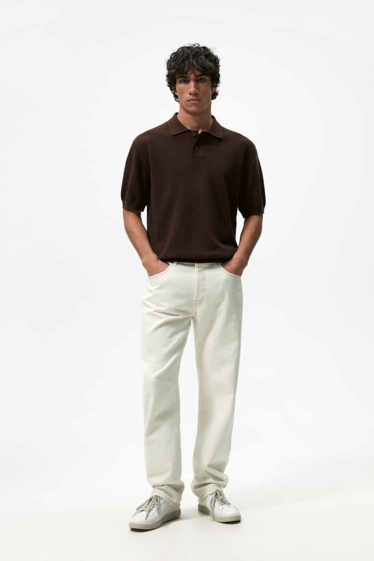 ZARA TEXTURED KNIT POLO IN BROWN