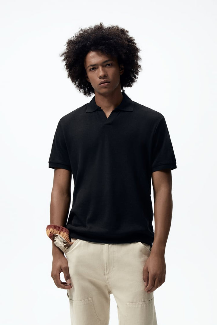 Zara knit polo shirt in black