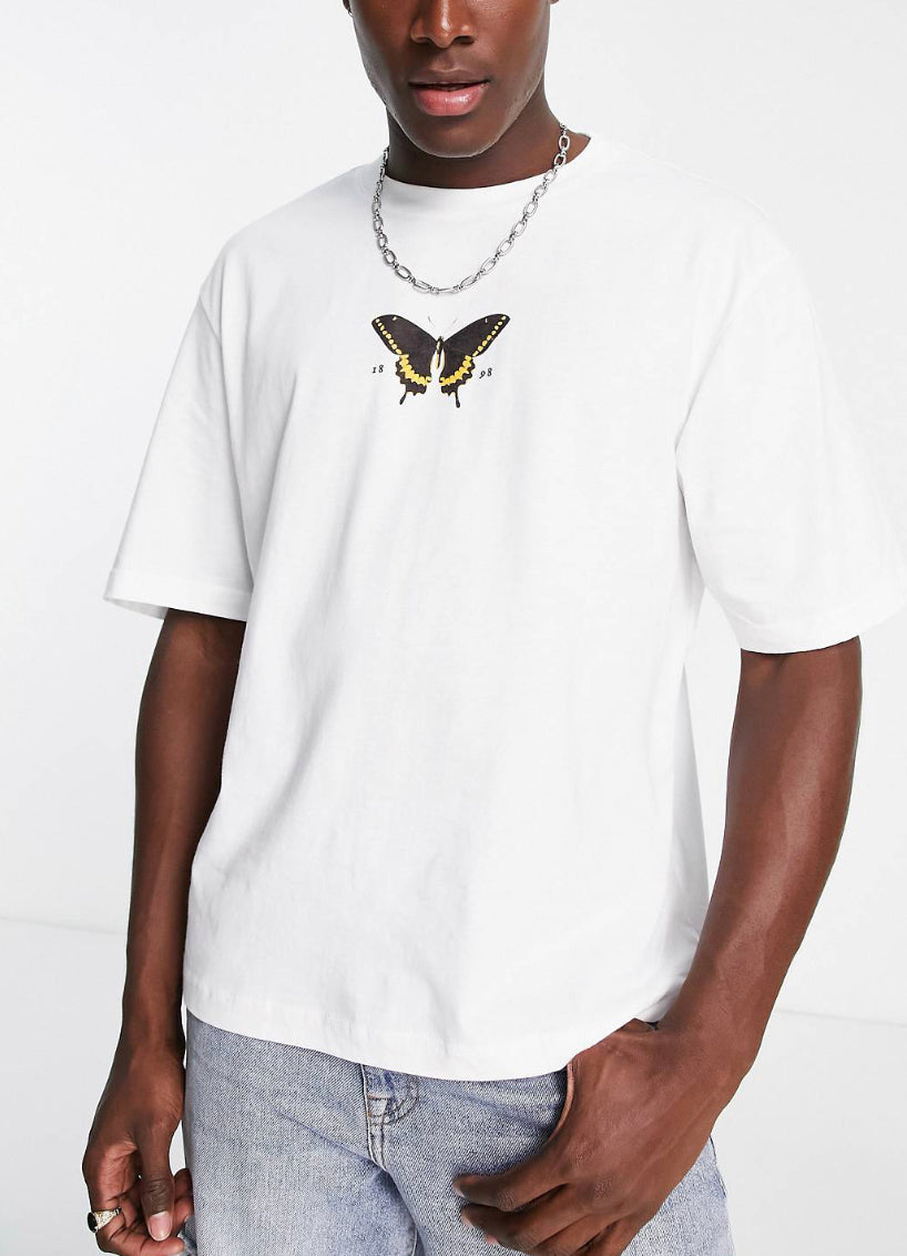 River Island butterfly chest print t-shirt in white