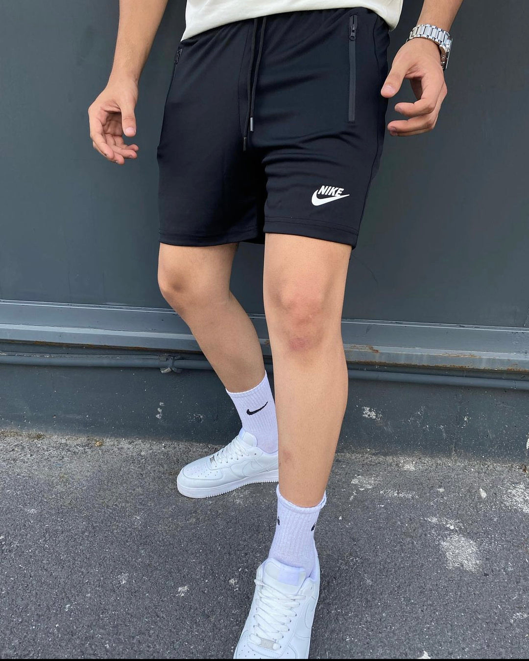 Nike logo print shorts in black