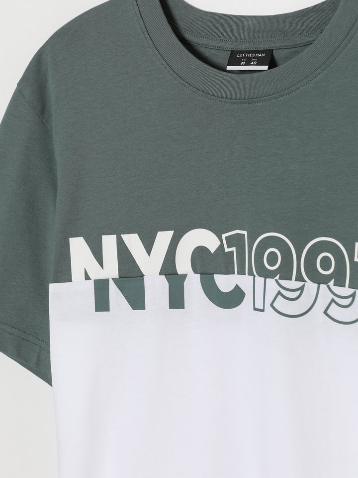 Lefties man Brooklyn Colour Block T-shirt in green/white